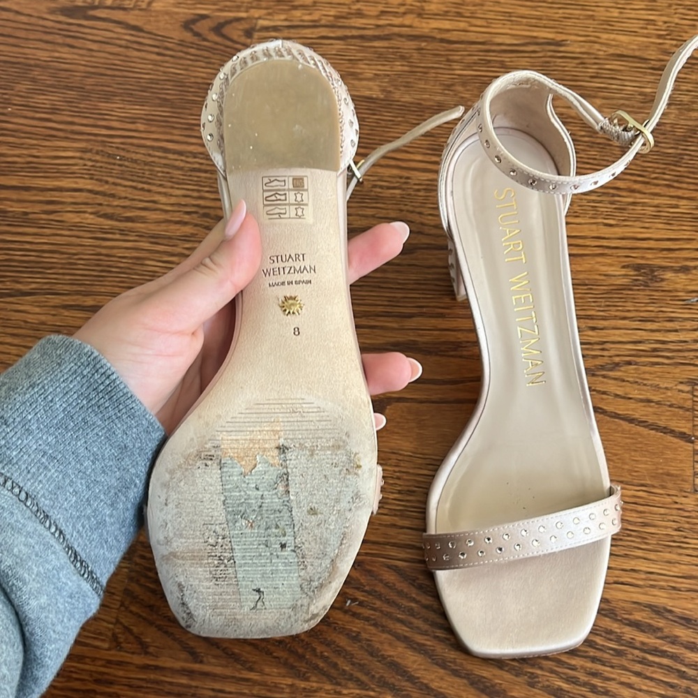 Stuart Weitzman Nudistcurve Block Heel In Satiny … - image 5